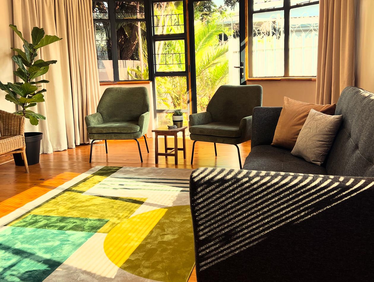 Kanwerk living room workspace on a sunny day with comfortable seating